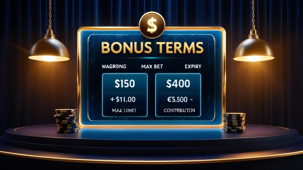 Pannello con termini bonus, wagering e limiti di gioco