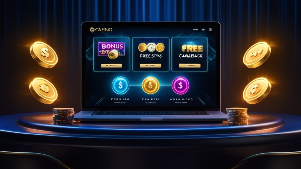Schermata di bonus casinò con carte promozionali e gettoni luminosi